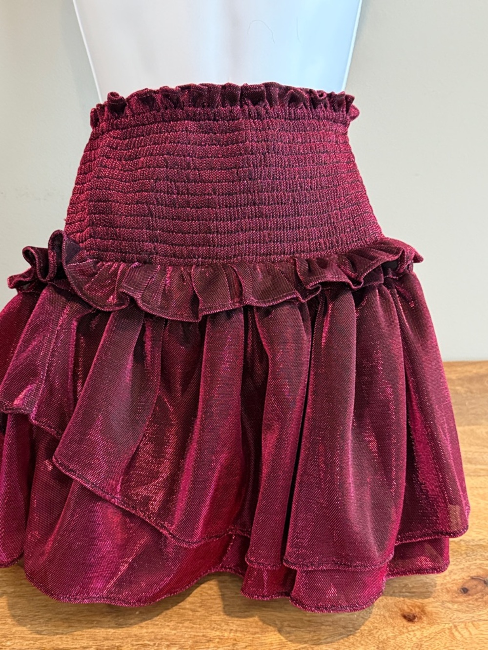DO+BE Burgundy Ruffled Smocked Mini Skirt